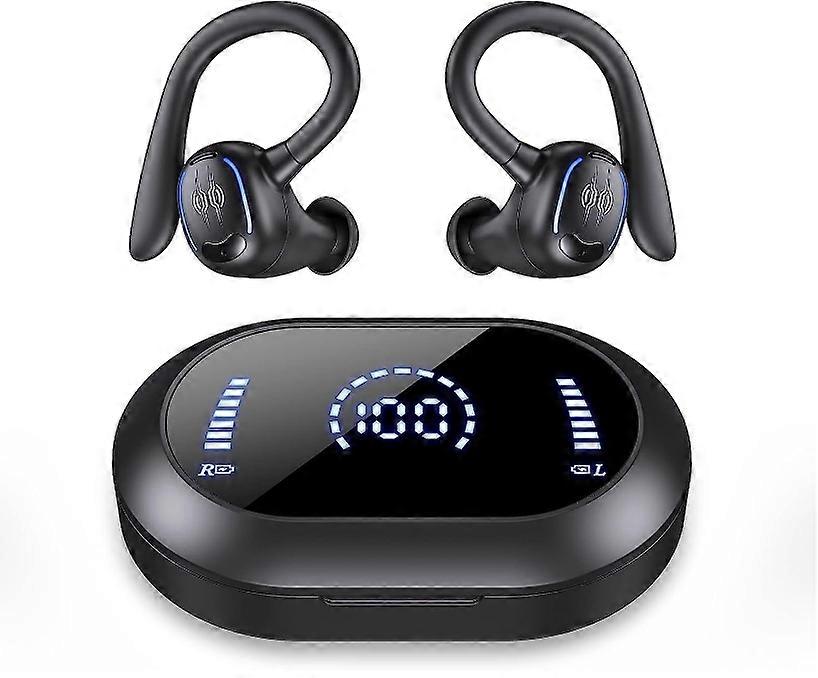 Wireless Earbuds Bluetooth Headphones 50H Playtime Ear Buds Bluetooth 5.3 Dual Power Display Sports Headphones for Running, Gym(Black)