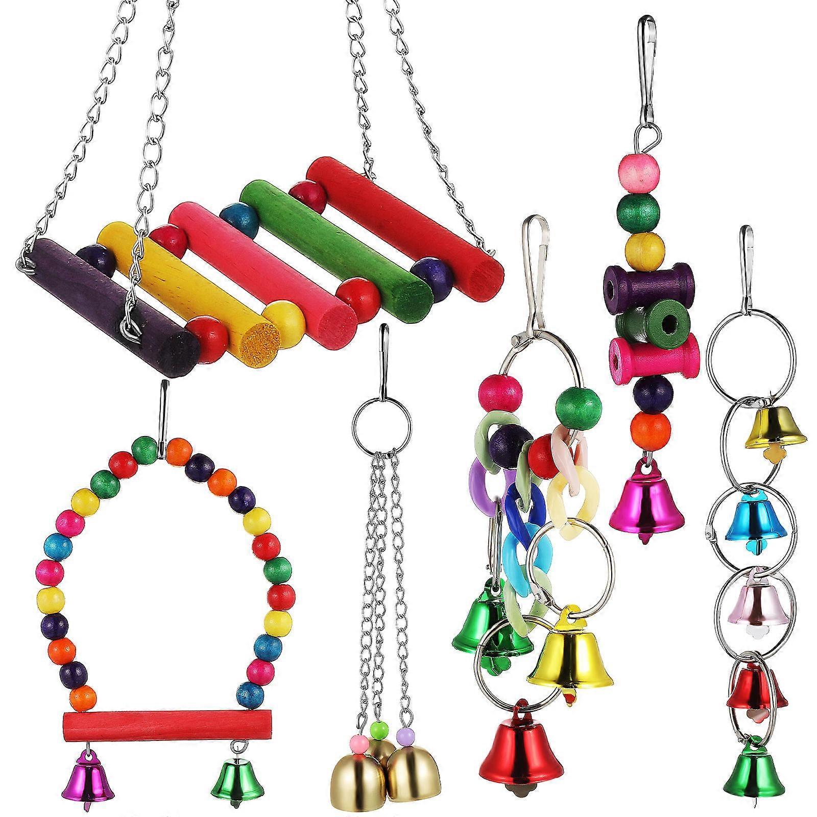 Birdcage Swing with Wind Chimes Durable Parrot Perch Hammock for Caged Birds, Easy Installation, Interactive Play for Parrots, Cockatiels, Budgies