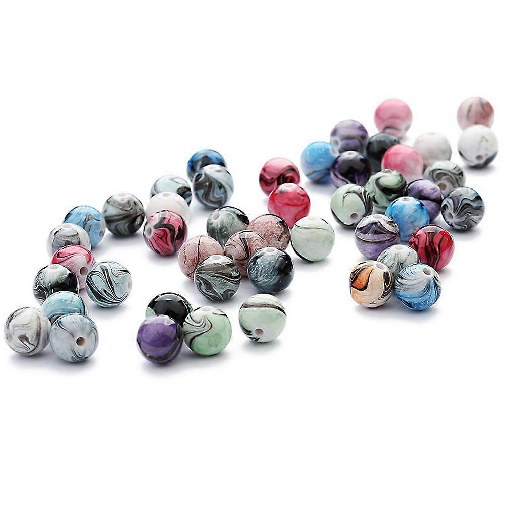Acrylic Ink Pattern Round Beads for DIY Jewelry Making 100Pcs Mixed