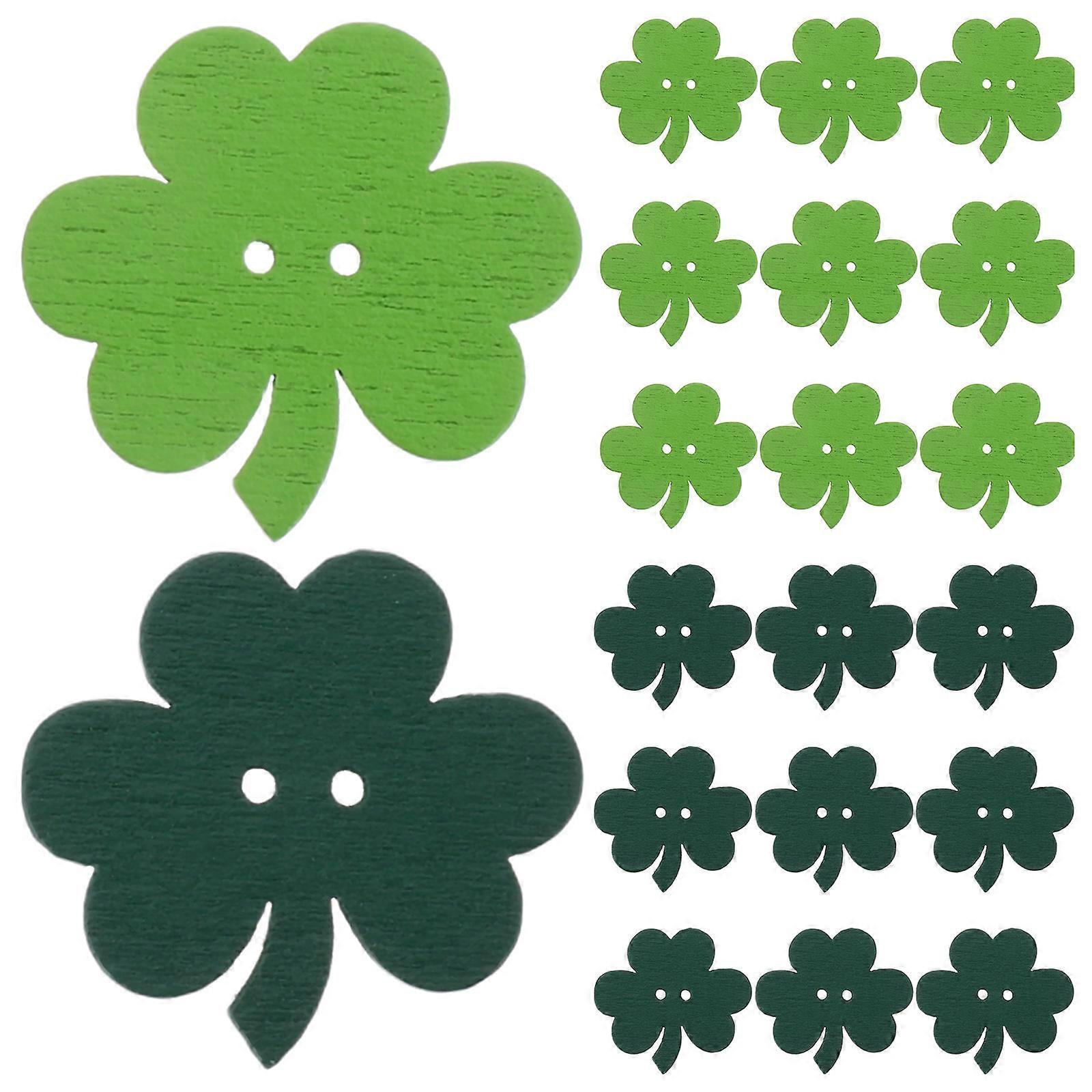 Patrick's Day Desktop Decor Shamrock Buttons Wooden Irish Festival Badges For Diy Crafts And Sewing 50Pcs