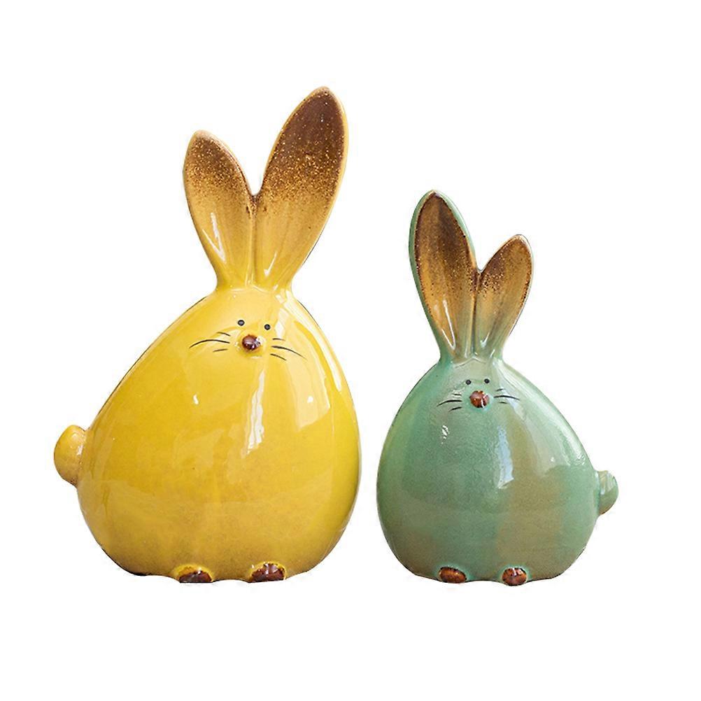 Tabletop Figurine Ceramic Bunny Sculpture Childrens Toy Realistic Modeling 15.00X9.50X6.00CM 2Pcs
