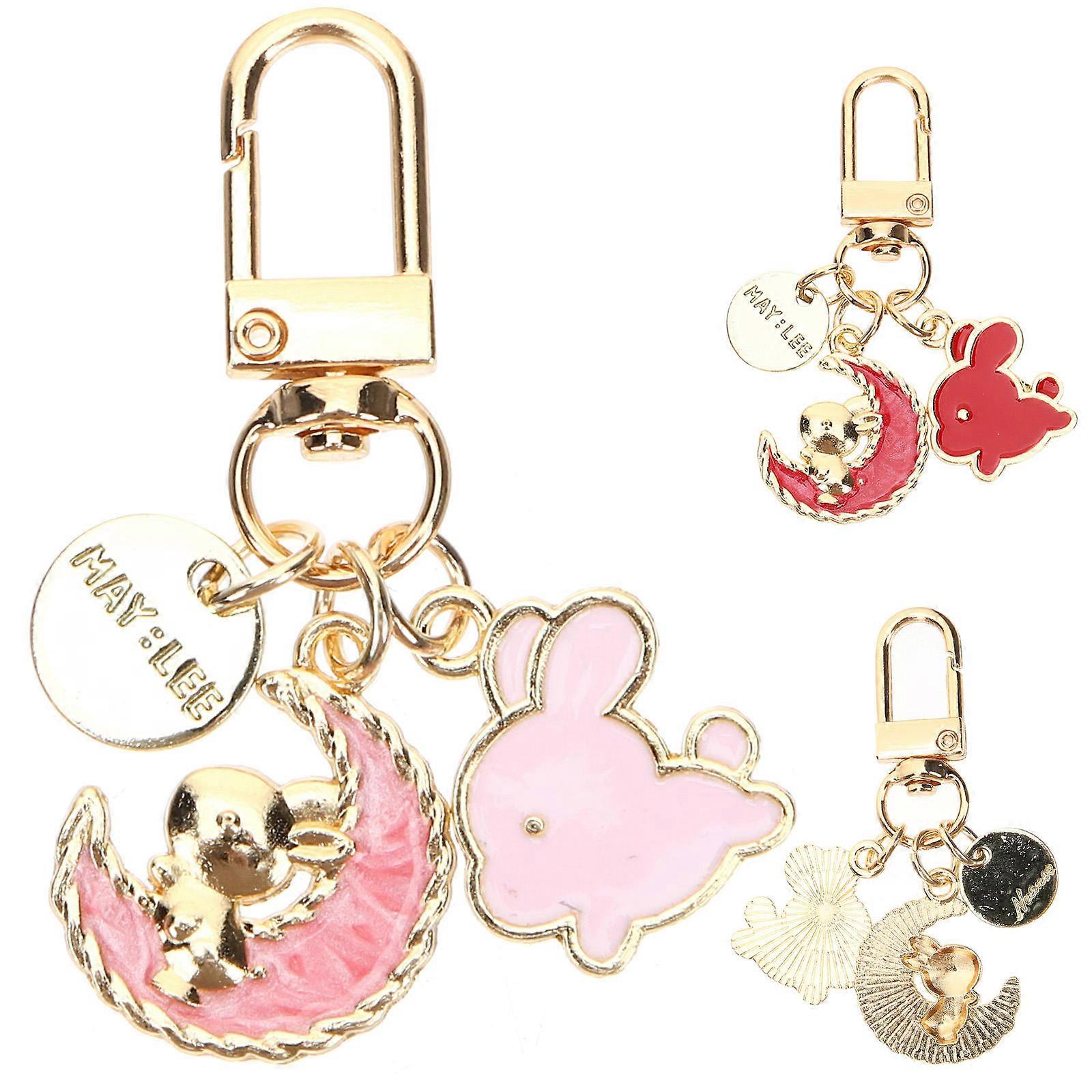Adorable Keychain Rabbit Key Chain Pendant Assorted Color Non-deforming 3Pcs