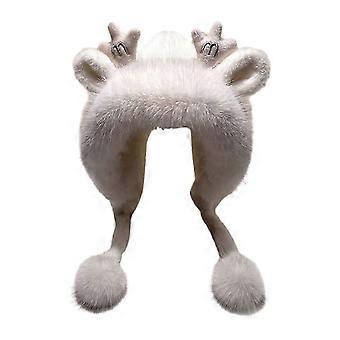 Women Antler Ears Hat Plush Hat Portable Girls Comfortable Ear Protection Hat Winter Hat for Camping Shopping Fishing