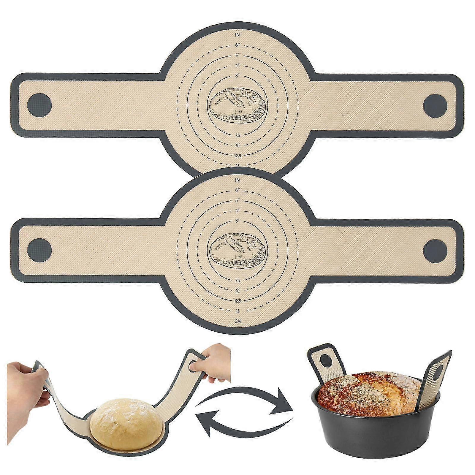 Set of 2 Silicone Bread Slings for Dutch Ovens, Reusable Non-Stick Mats with Long Handles for Sourdough Baking Essentials