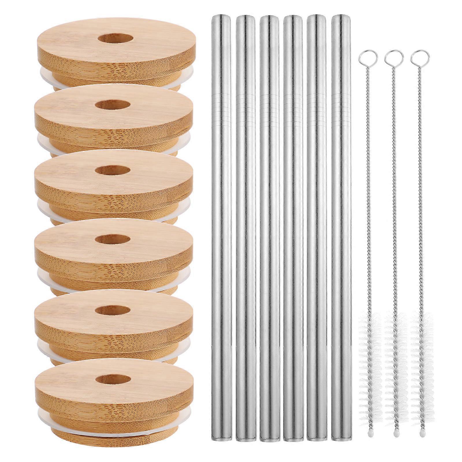 Reusable Storage Jar Lids with Straw – Leak Proof Caps for Mason Jars, Includes Cleaning Brush and Straws for Beverages