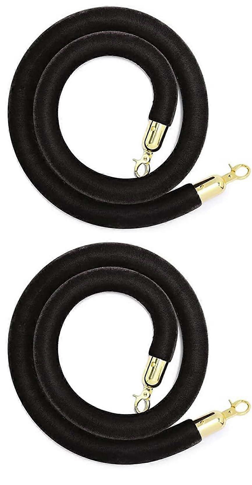 Pack of 2 Hanging VIP Rope, Velvet Rope Barrier for Queues with GoldPlated Hooks, Black