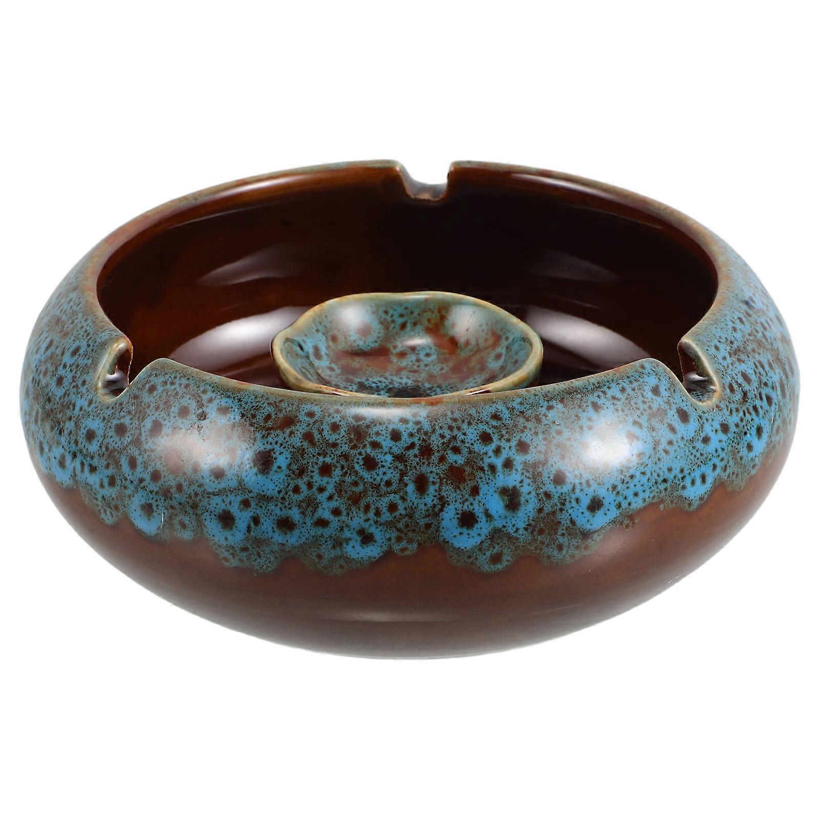 Large Ceramic Ashtray with Spacious Interior, Smooth Easy Clean Surface, Windproof Design for Home and Desktop Use