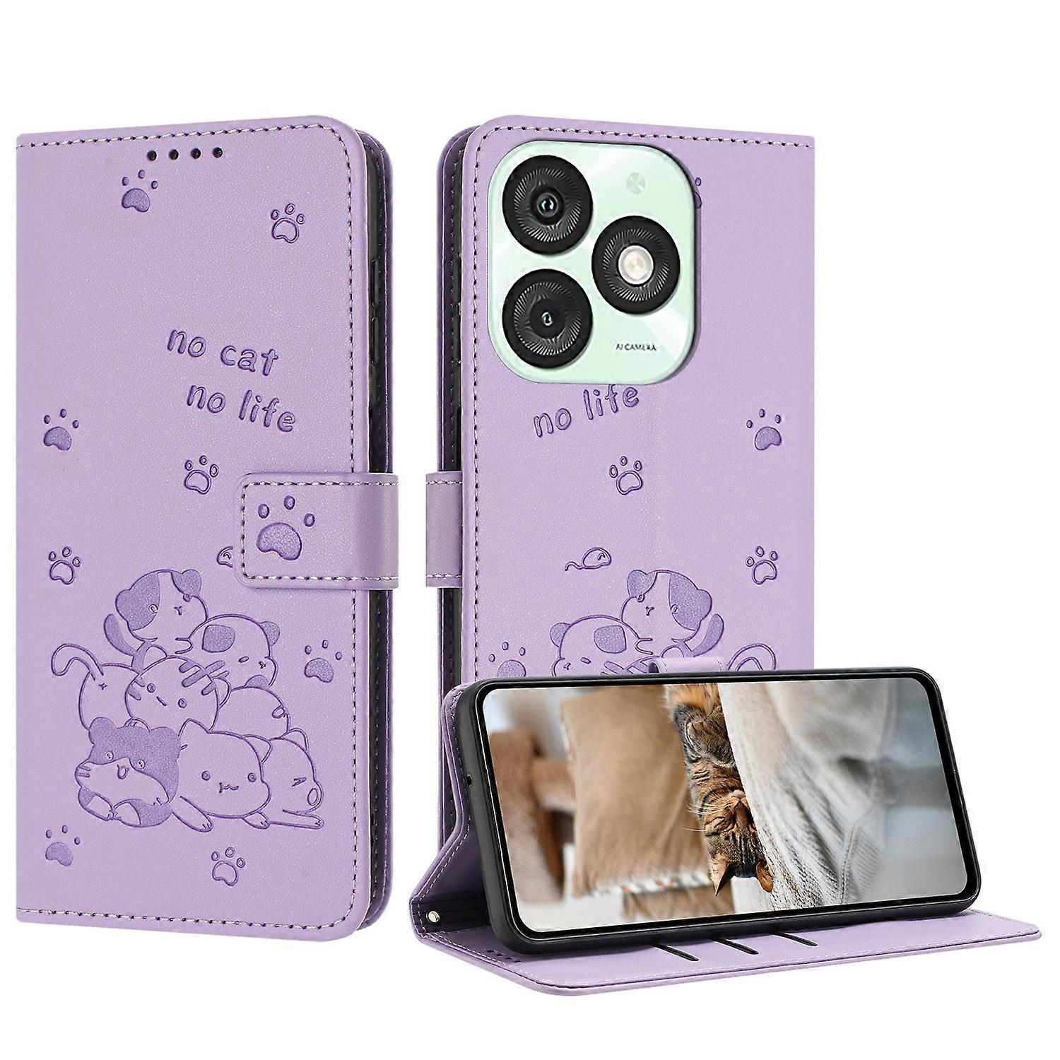 Embossed Kitten Phone Leather Case with Lanyard