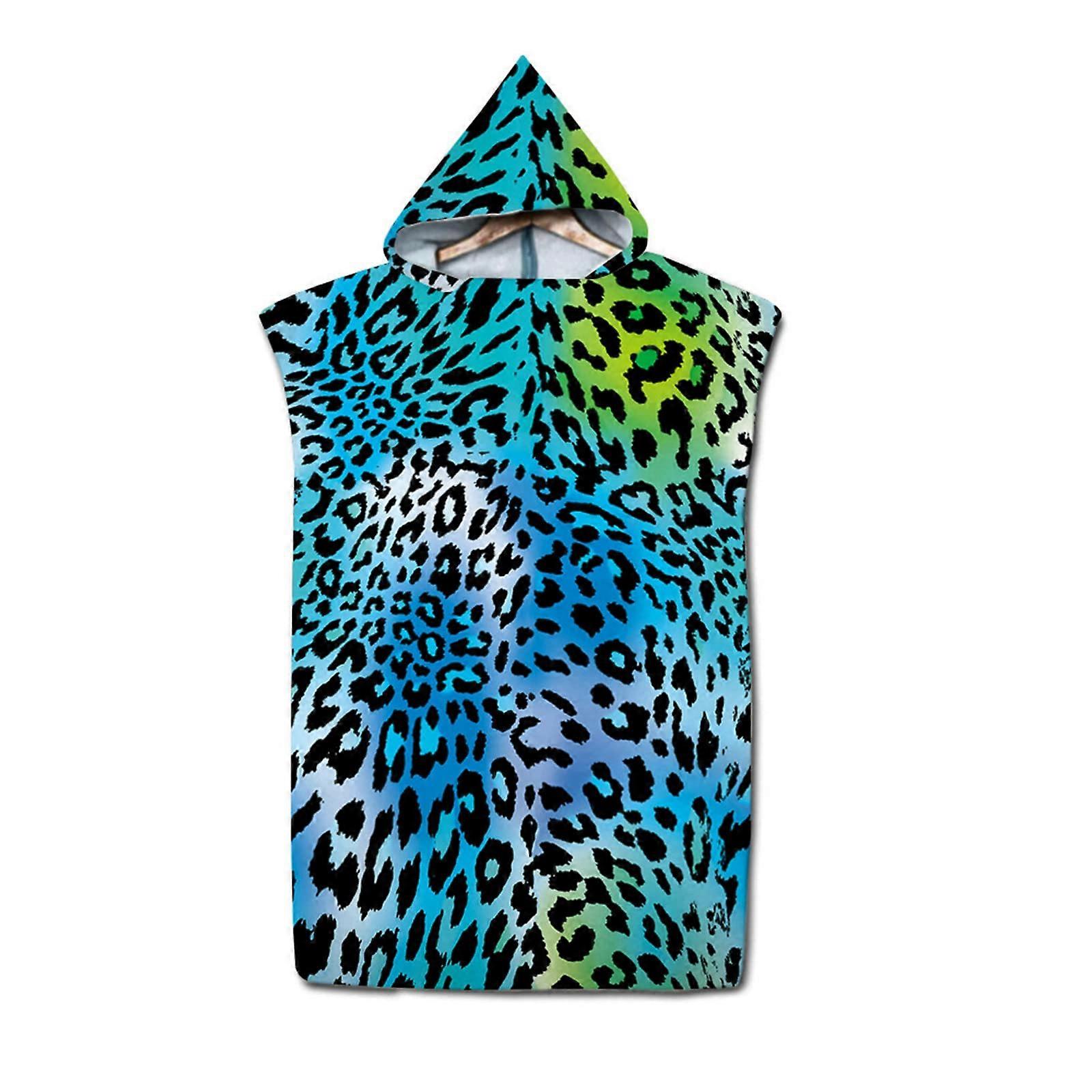 Surf Poncho Microfiber Leopard Pattern Towel with Hood for Adults, Quick-Drying Changing Aid, Green, 75x110 cm