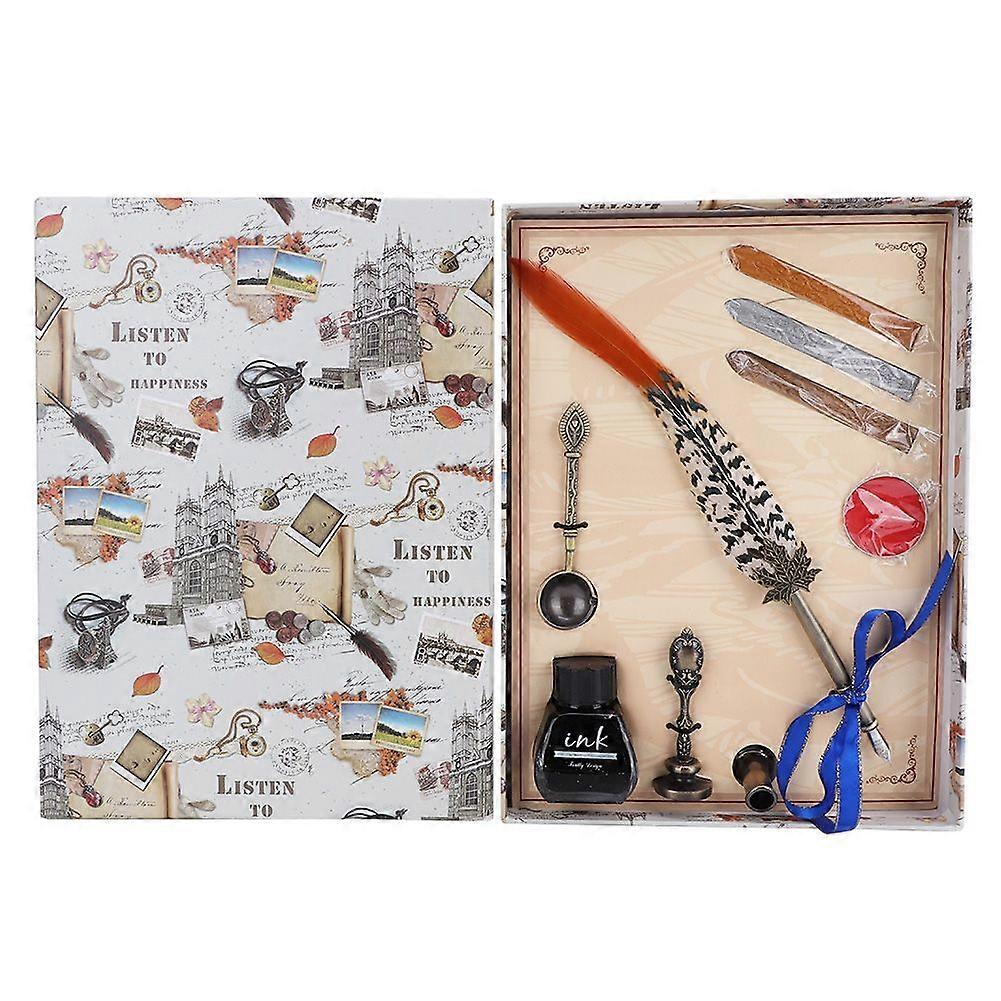 2025 Latest Model  Retro Stainless Steel Nibs Dip Writing Feather Pen Wax Set