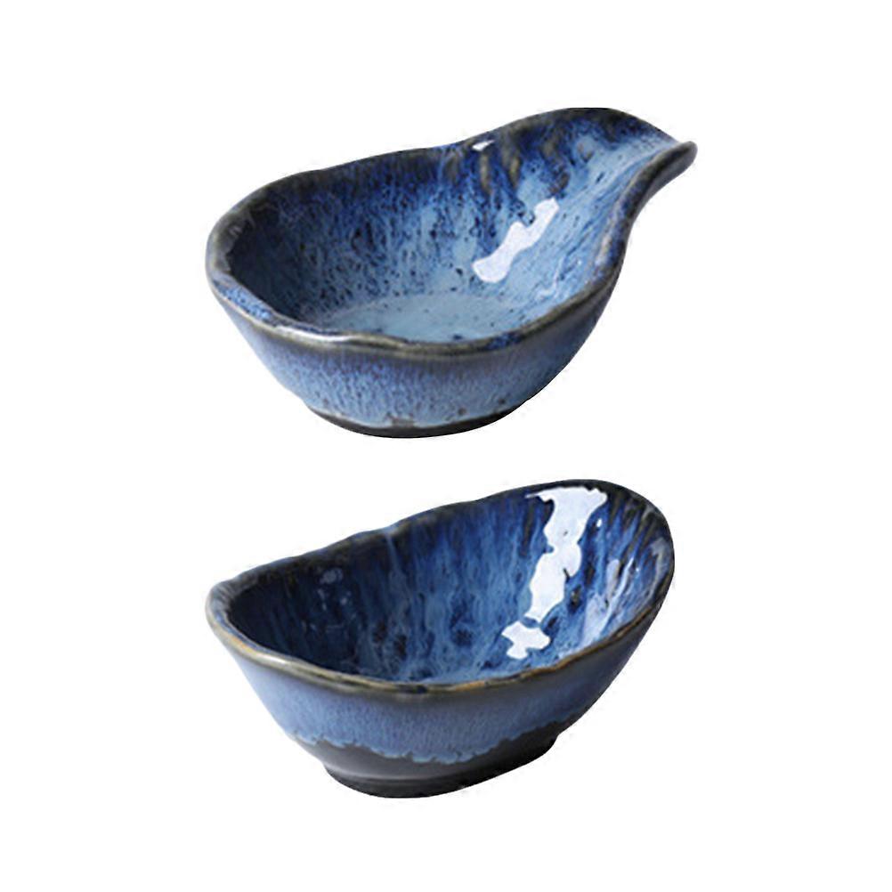 Ceramic Condiment Plate Creative Design for Family Gatherings Parties and Weddings Blue Color 2Pcs
