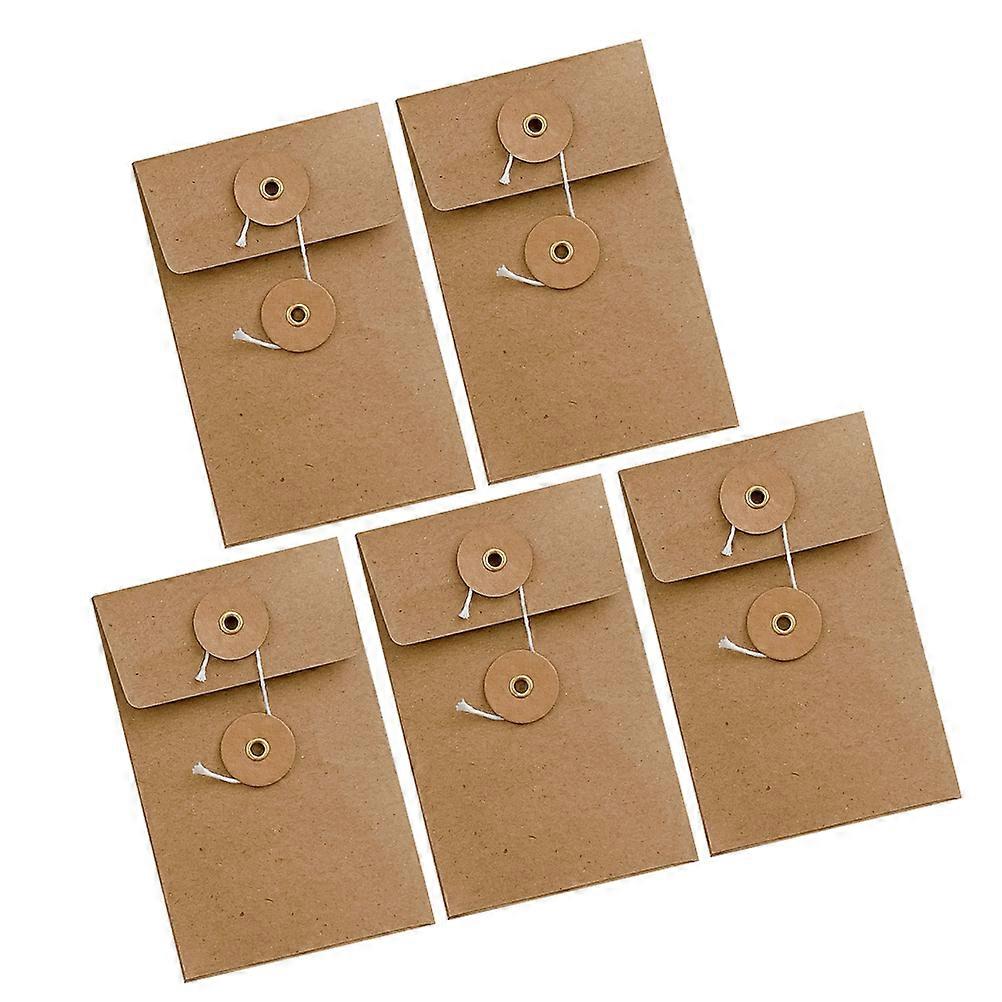 5pcs Vintage Kraft Paper Envelopes with String Tie for Documents, Greeting Cards & Invitations – Writable Surface, Fits Notebooks