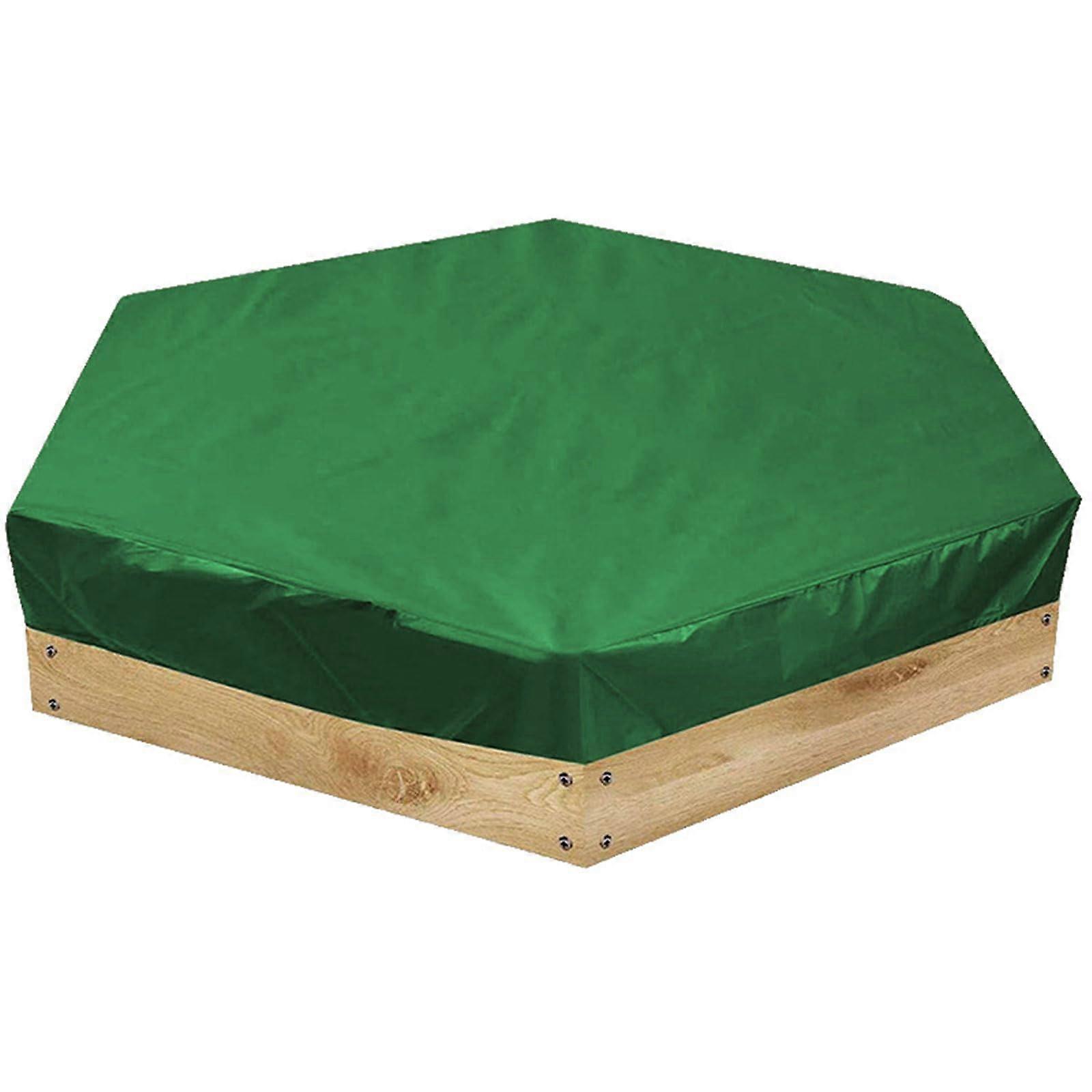 Hexagonal Sandpit Cover Waterproof with Drawstring, Adjustable Elastic Hem, Dark Green