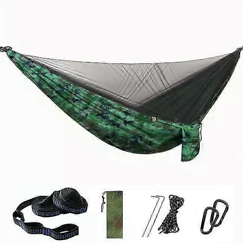 Portable Travel Camping Hammock with Mosquito Net, Backpacking Parachute 5+1 Ring Strap Hammock