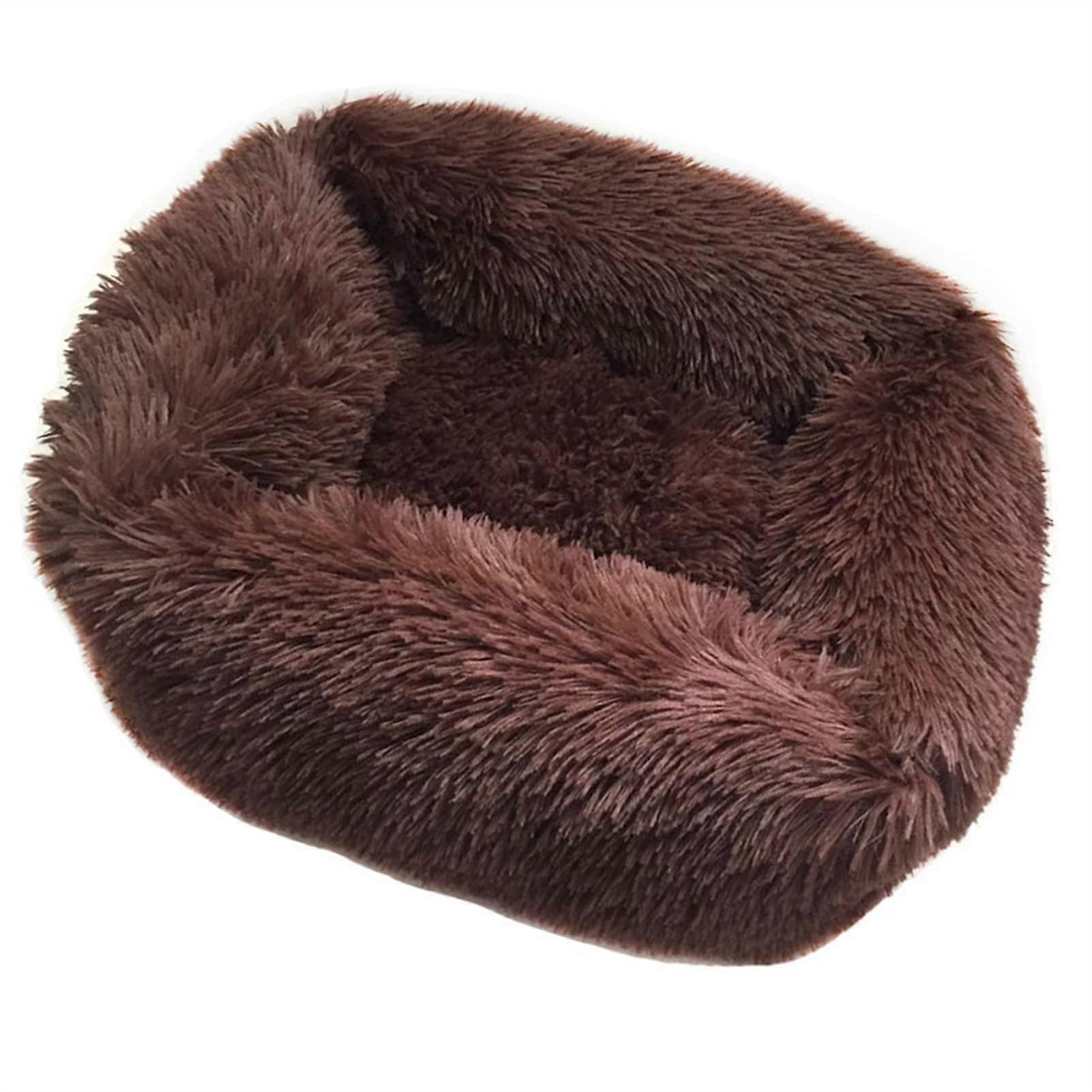 Soft Donut Dog Cat Bed, Warm Plush Pet Pillow Bed with NonSlip Bottom (Brown, S)