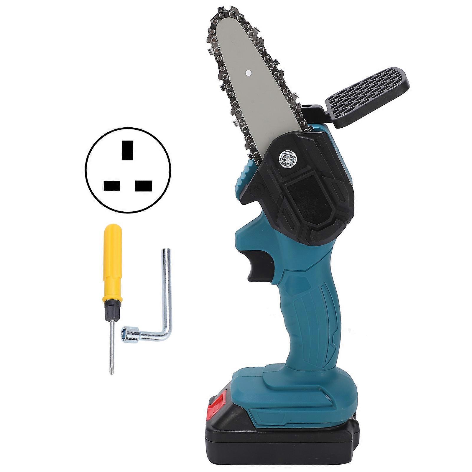 Mini Hand Saw 4in Portable Electronic 1‑Handed Trimming Tool Chainsaw with Brush AC100‑240VBlue UK Plug
