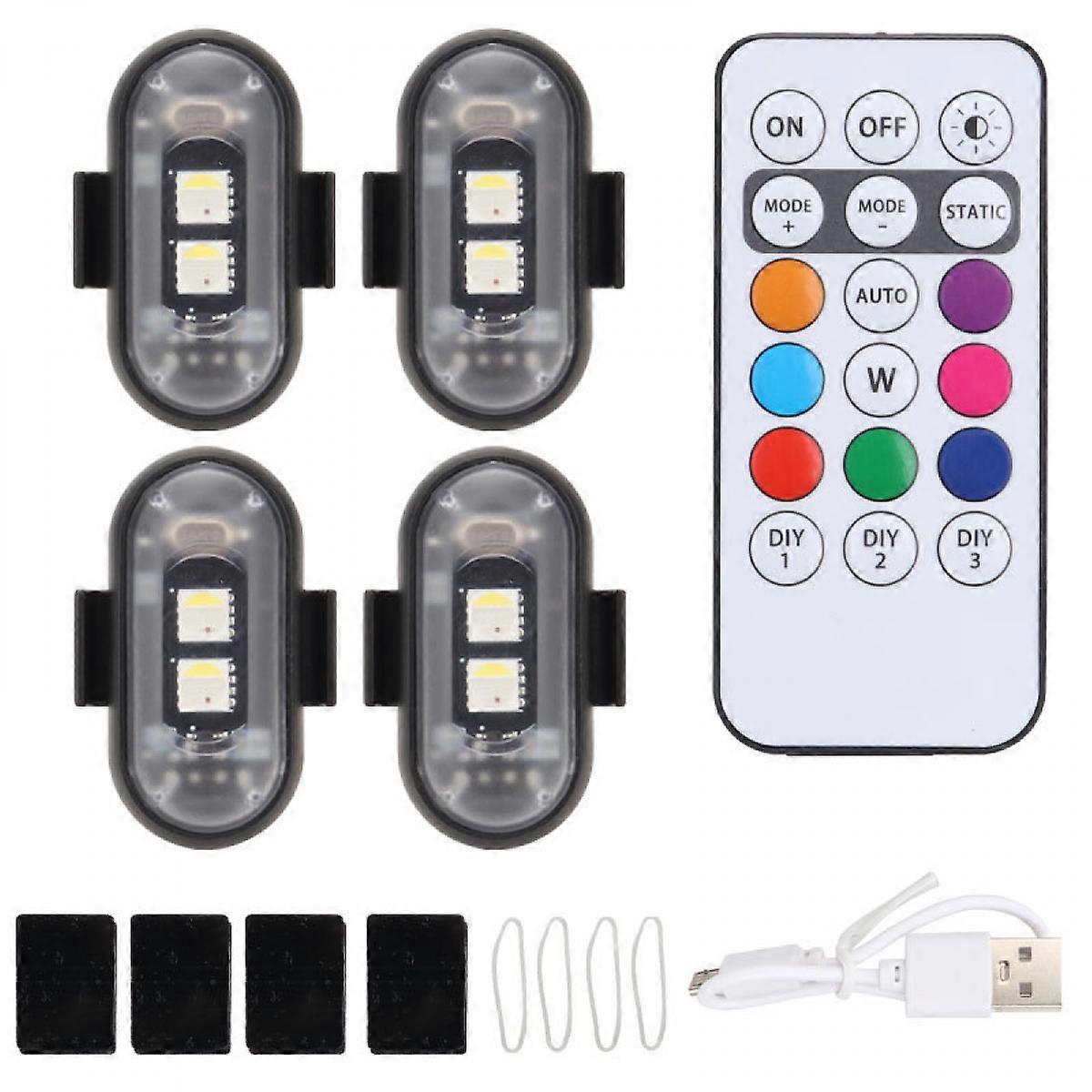 4PCS Wireless LED Strobe Lights with Remote Control, 8 Colors USB Charing Waterproof Emergency Warning Lights