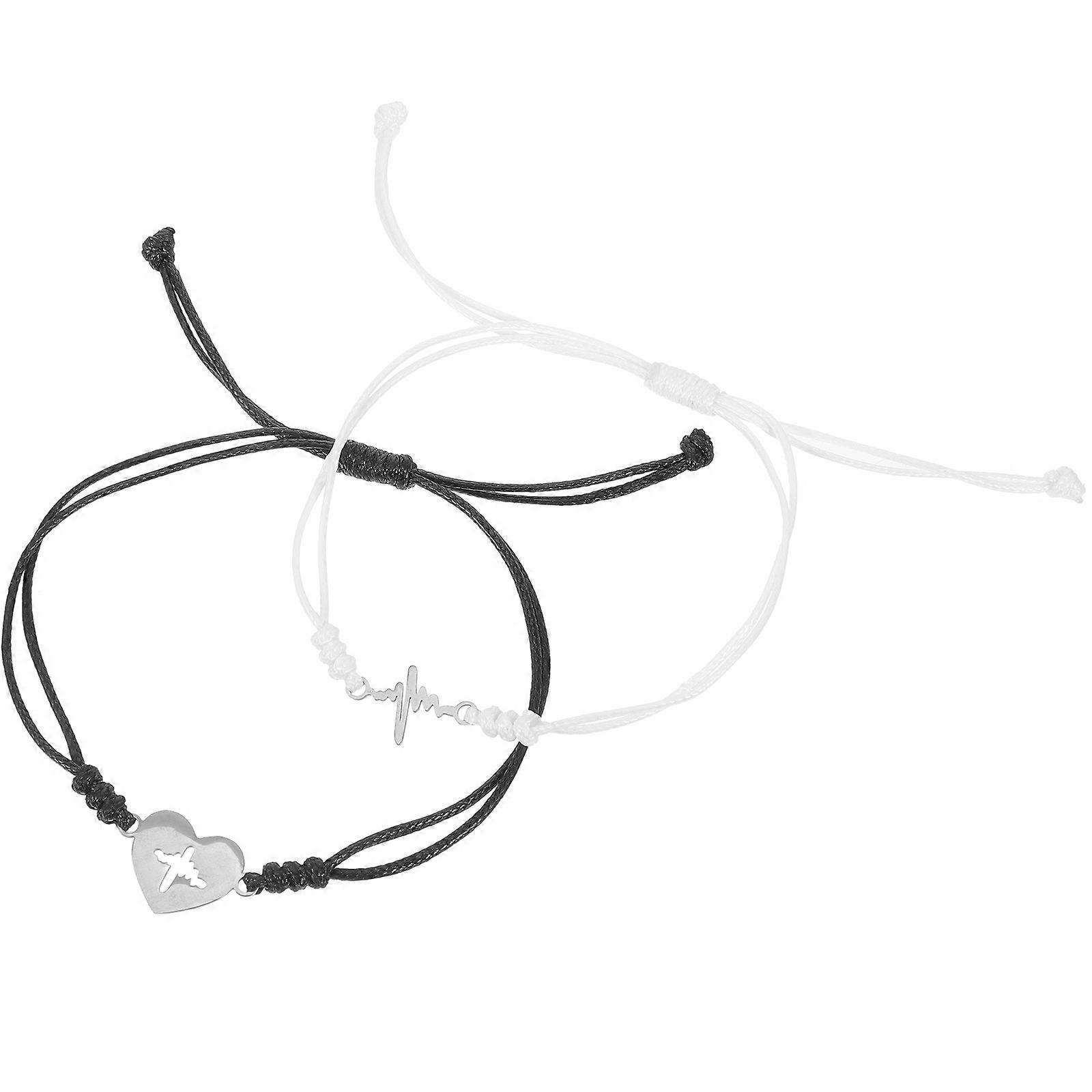 Chic Adjustable Charm Bracelet with Stainless Steel and Wax Line for Decor Assorted Color 2 Piece