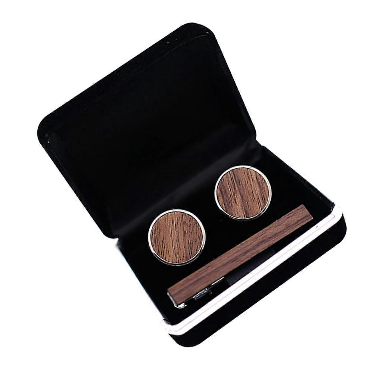1 Pair of Stylish Walnut Cufflinks and Tie Pin Accessories for Men for Weddings and Business Occasions'