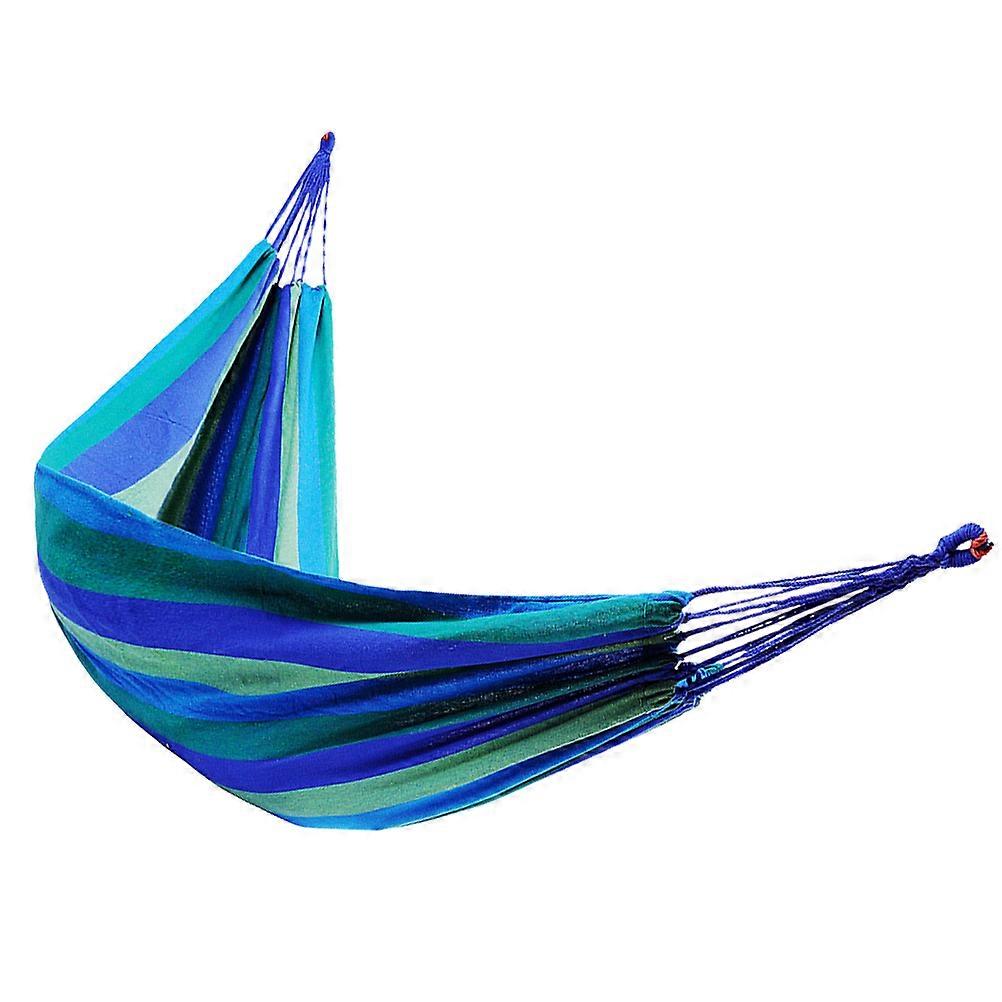 Portable Camping Hammock Canvas Double Hammock for Camping Use Blue Colorful Striped Design 70 Inches Wide