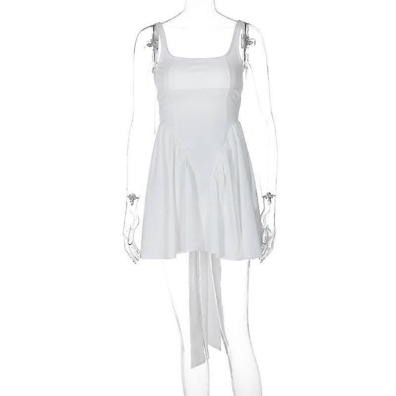 Women's Summer Solid Colour Sexy Backless Splicing Strap Short Ruffle Dresses