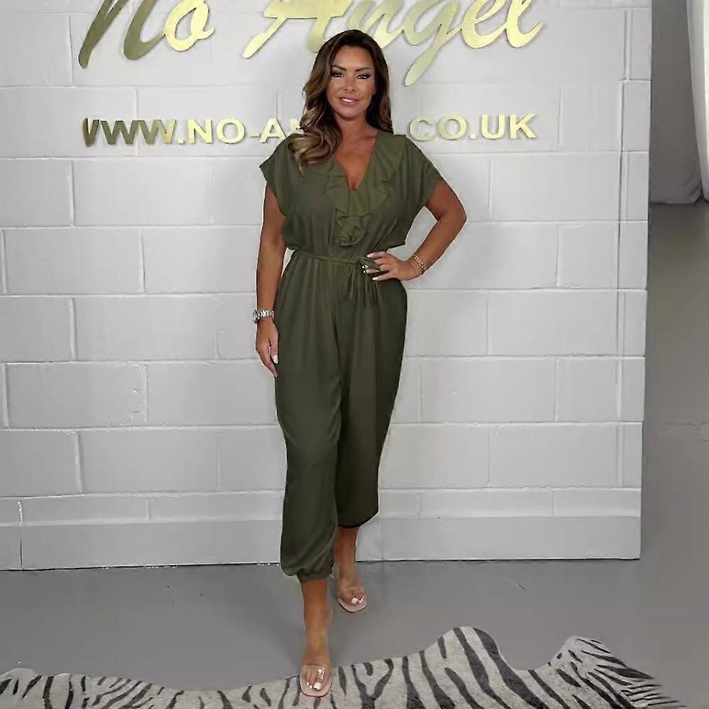 Women's Solid Color Strappy Ruffle Casual Wide Leg Jumpsuit