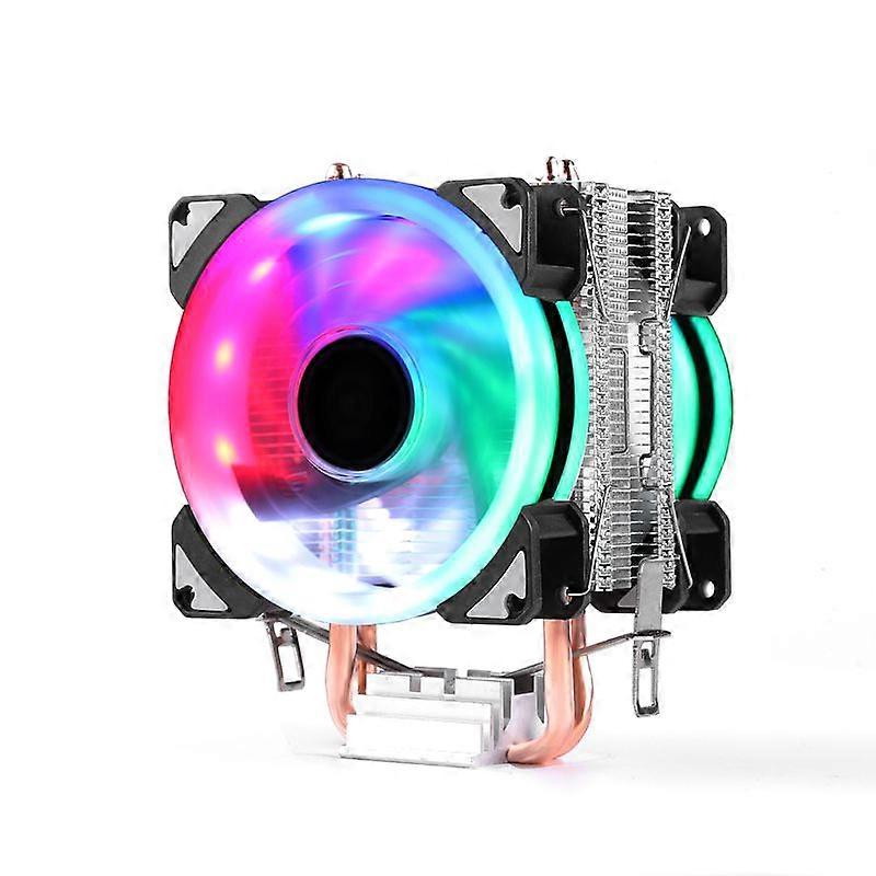 Desktop Computer Double Copper Tube CPU Radiator Super Quiet Color Light 3-pin Double Fan 2 Tube Color Light 3-pin Double Fan