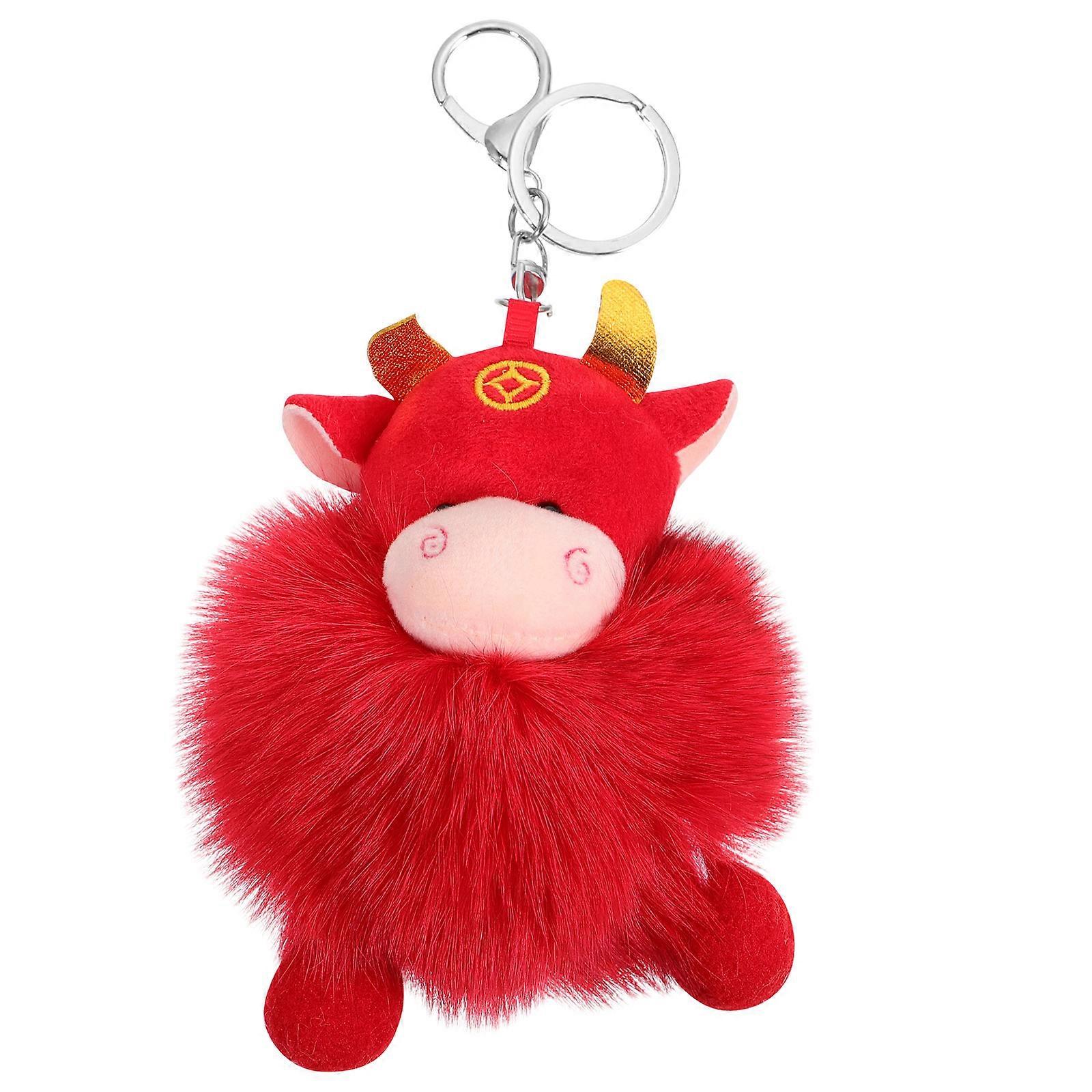 Decorative Key Chain Suitcase Pendant Calf Shaped Plush Red 16x10x10cm Travel Bag Accessory 1Pc