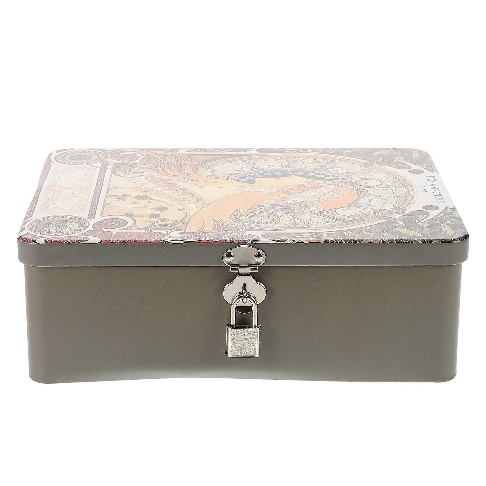 Retro Vintage Tin Storage Box with Lock – Durable Lightweight Container for Jewelry, Keepsakes and Desktop Organization