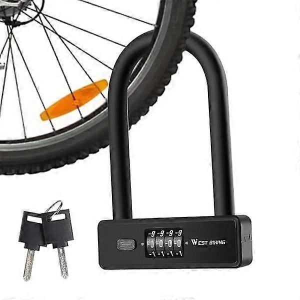 Vélo U Lock Sécurité Vélo Combinaison U Lock avec 2 clés Sécurité Réinitialisable 4 chiffres Serrure