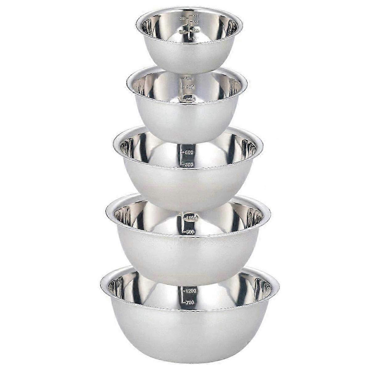 Set of 5 Non-Slip Stainless Steel Mixing Bowls - Nesting Whisking Bowls for Salad, Cooking & Baking Essentials