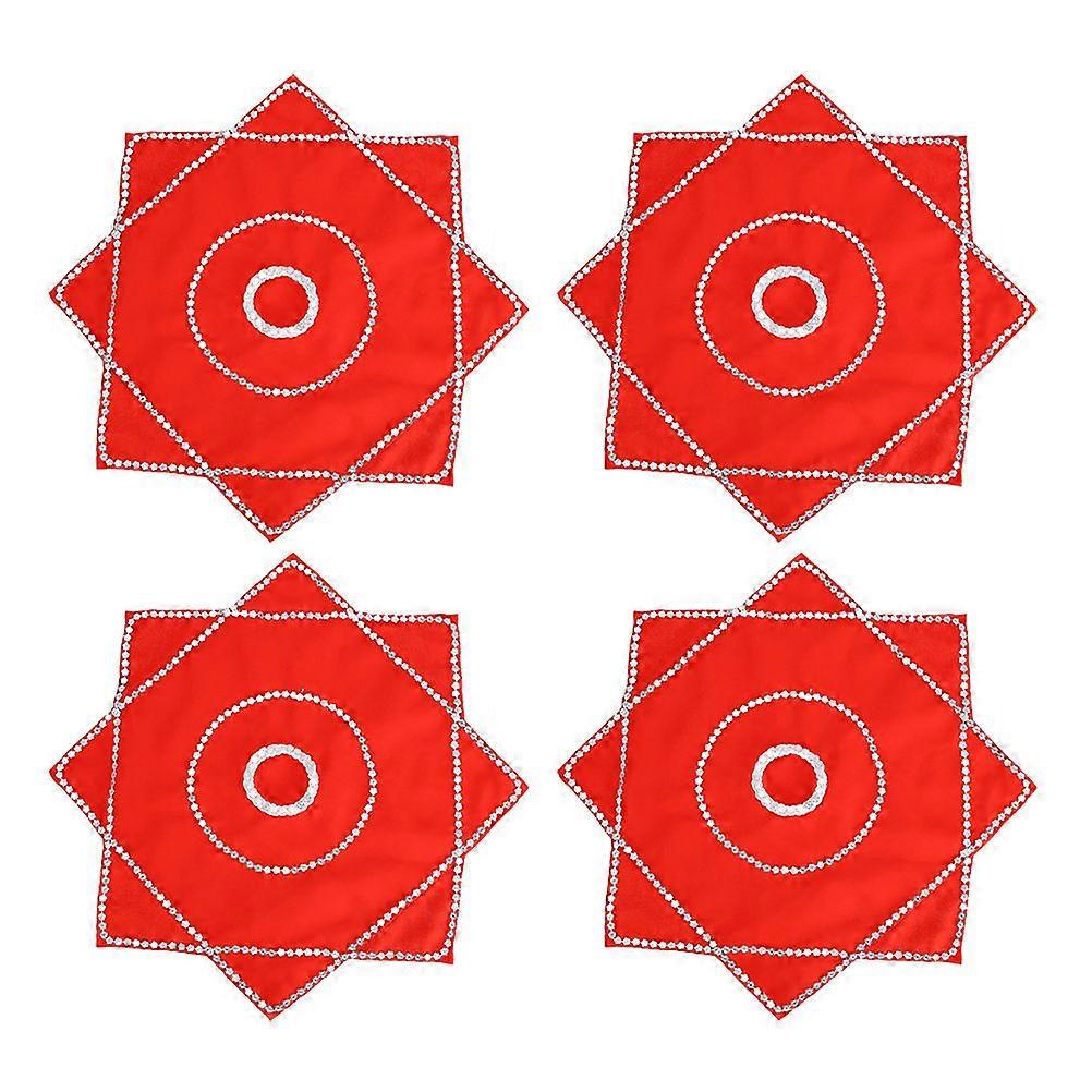 Red Dance Handkerchief for Stage Performance Made of Fabric with Water Drop Lace Decorations 4 Pieces