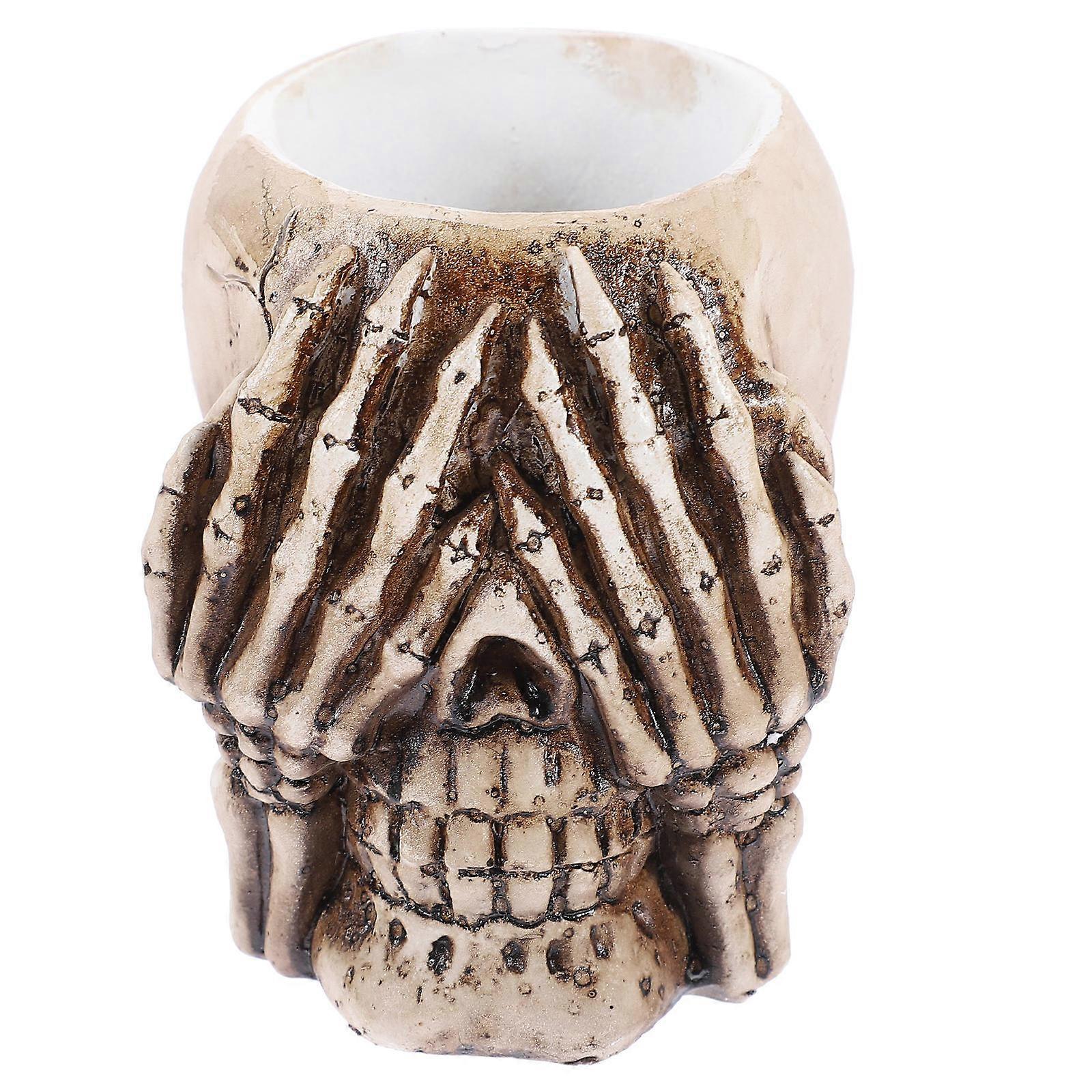 Realistic Skull Planter Decoration For Home Office Desk Flower Pot Featuring Unique Skull Shape Ideal For Halloween Atmosphere 1Piece