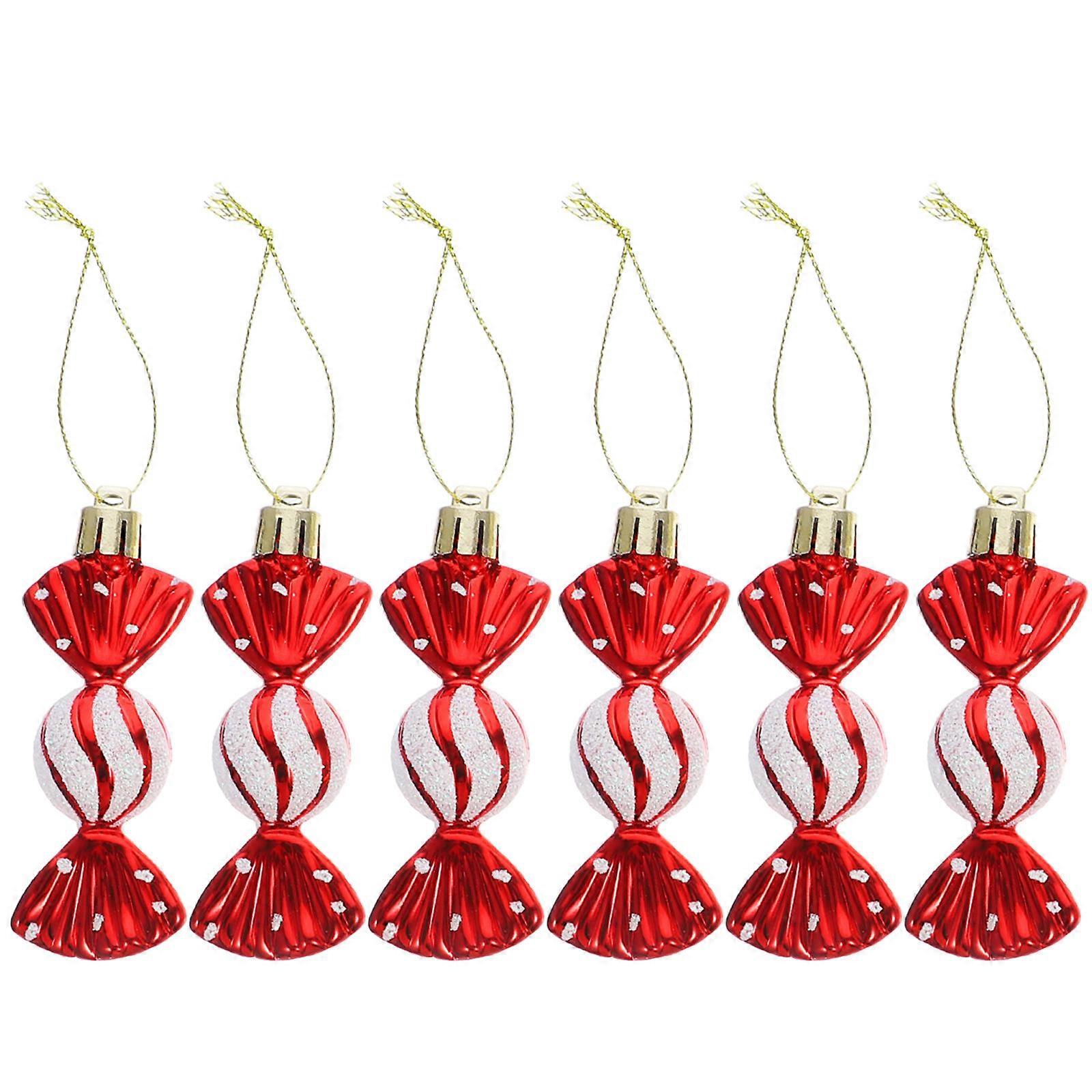 Christmas Candy Hanging Ornaments For Kids And Families 6Pack Red Plastic Material 8.5CM X 3CM X 2CM Suitable For Christmas Tree