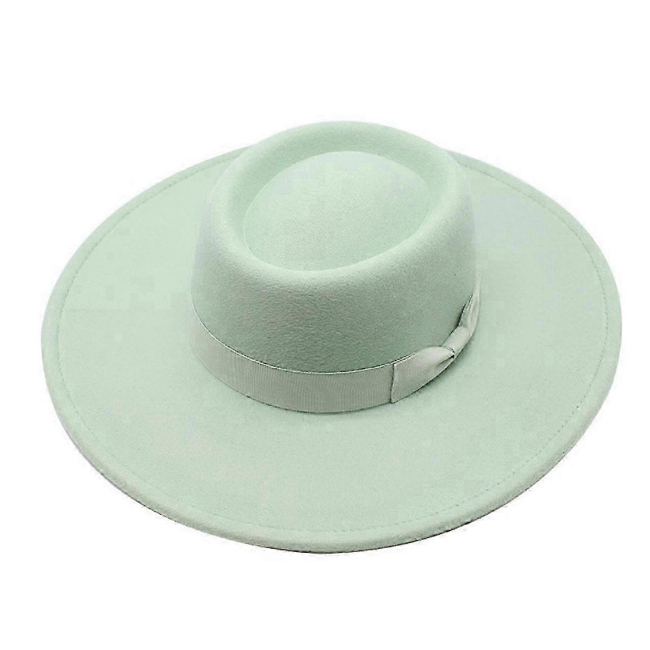 Retro flat top hat for men and women woolen felt with bow