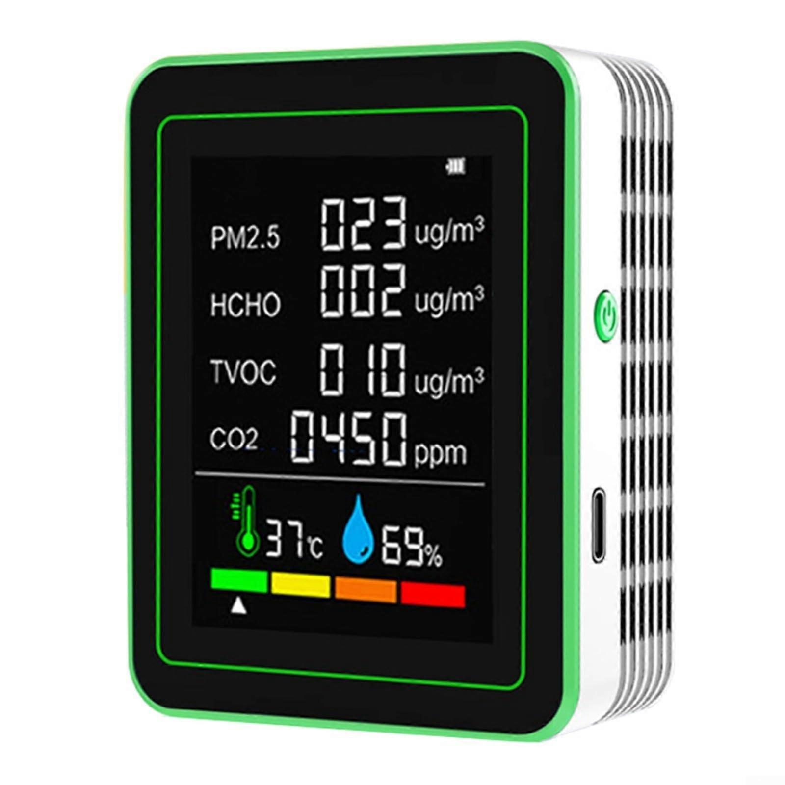 Air Quality Meter, Multifunctional Air Quality Monitor HCHOTVOCPM2.5 Temperature Meter with Realtime Warnings (White)