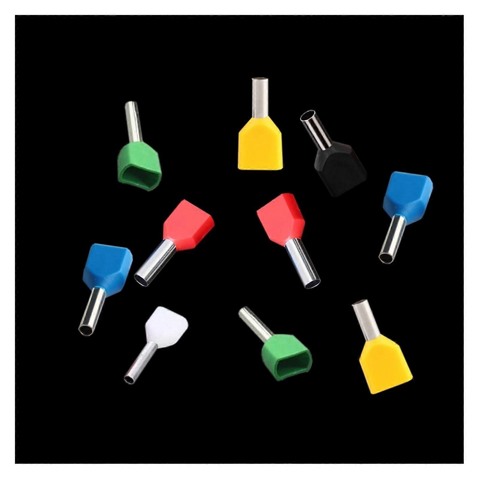 TE0508 TE1008 TE1010 White Black Green Copper PreInsulating Twin Cord Double Wire Tube Pin End Ferrule Connector Crimp Terminal(Green,200Pcs TE1008)