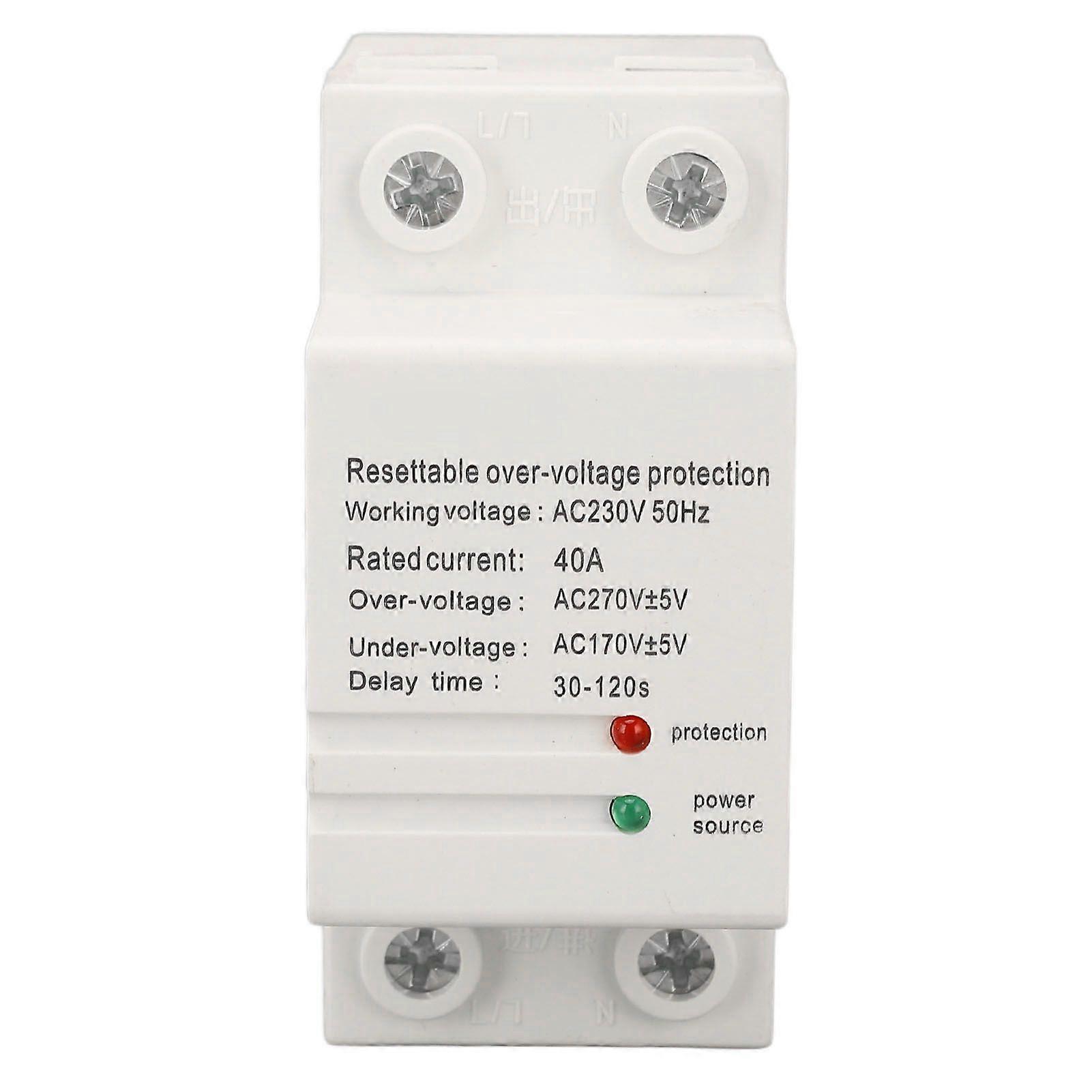 Voltage Protective Device Single Phase Self Resetting Auto Over Under Voltage Protector with Light Indicator 40A AC230V Down Input and Up Output