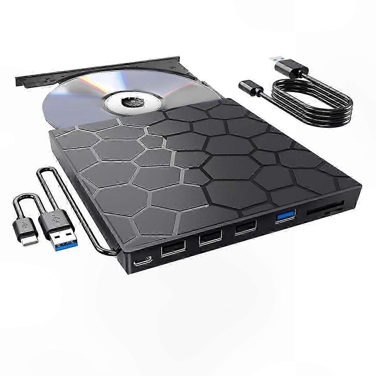 USB 3.0 External CD/DVD Drive, 7-in-1 DVD Player Burner for Laptop/Desktop, Compatible with Windows/Mac