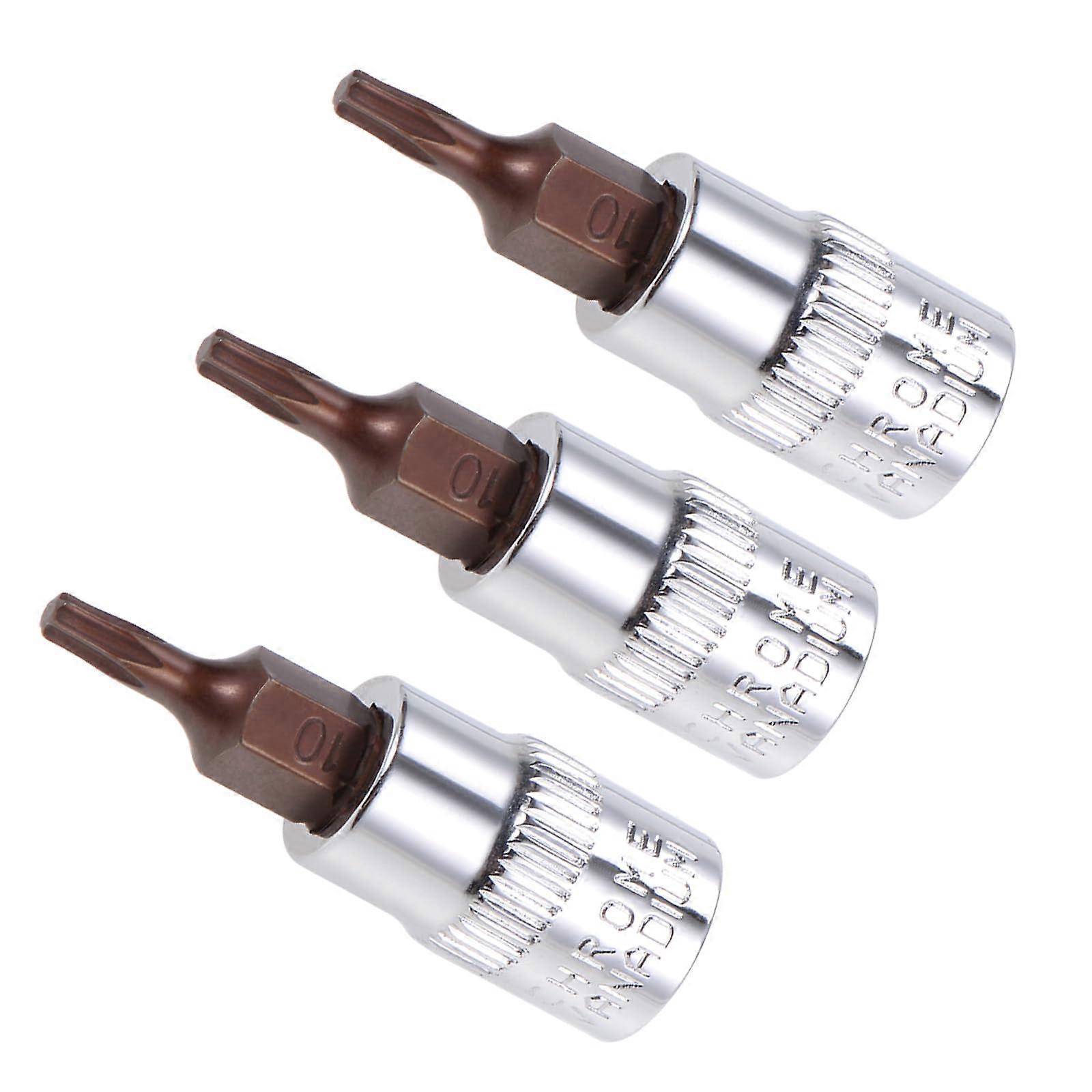 Torx Bit Socket 1/4Inch Drive T10 S2 Steel CRV Torx Star Socket, Impact Bit, Screwdriver Sockets Adapter, 3Piece Set
