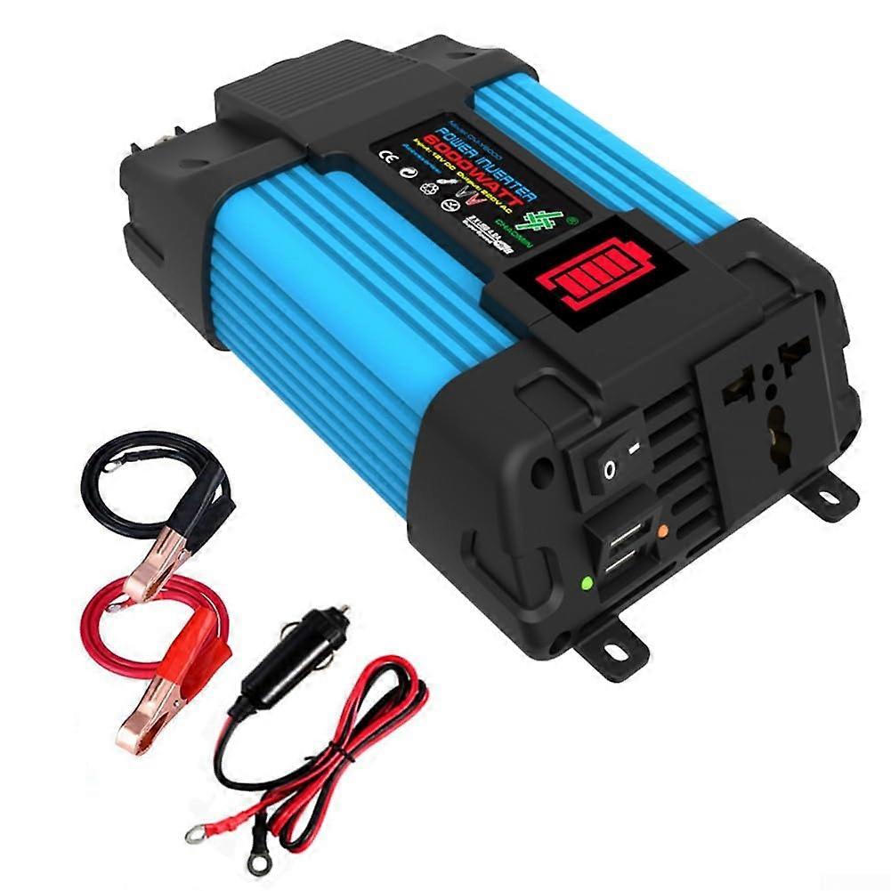 Pure Sine Wave Power Inverter 6000W DC12V to AC110/220V with 2 USB Ports and LCD Display for Car Use