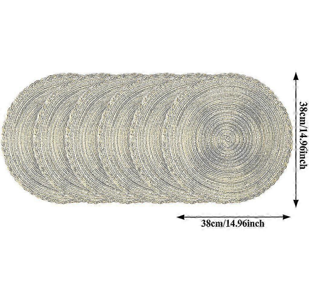 6er-Pack runde, gewebte, hitzebeständige Esstischsets, 38 cm