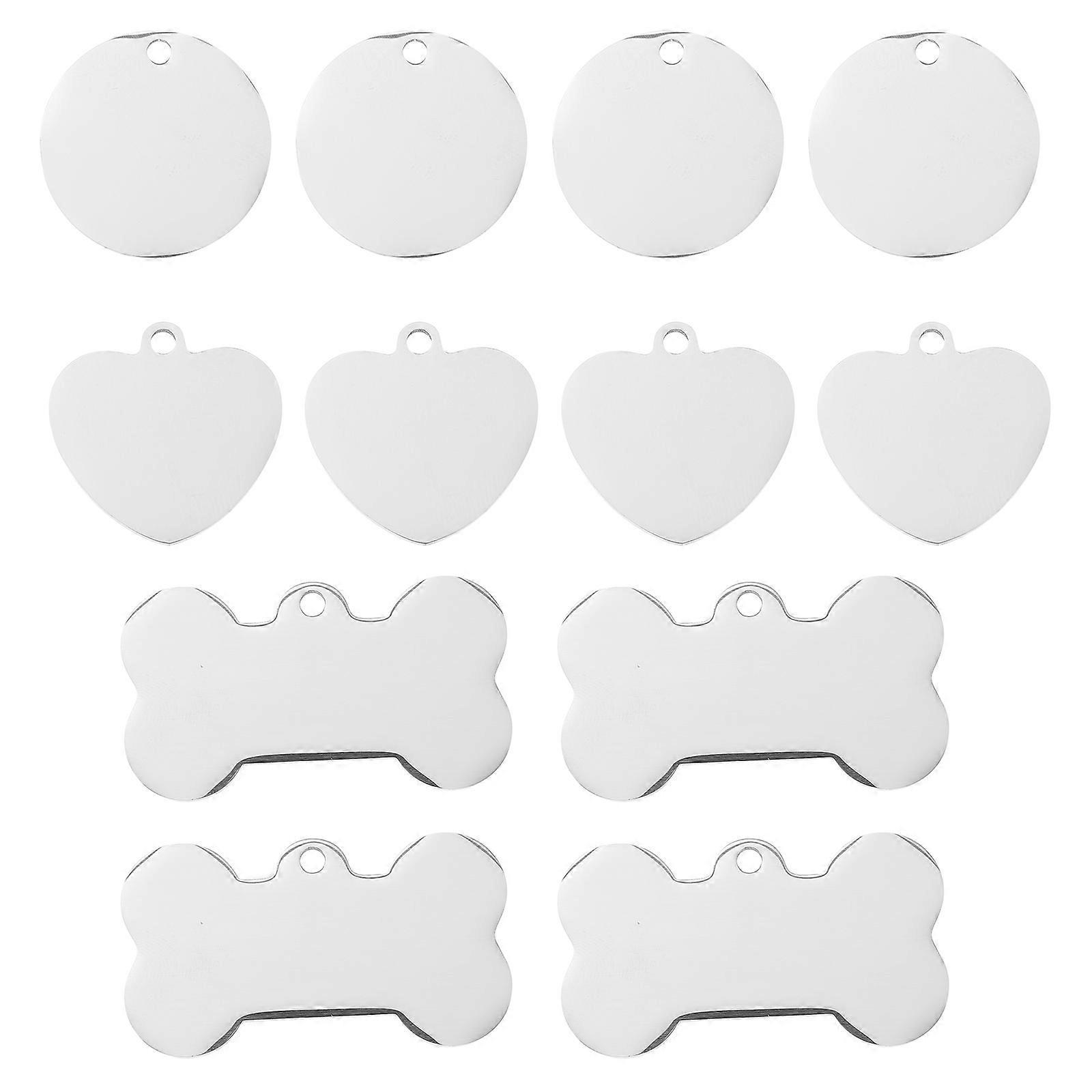Stainless Steel Laser Pet Tag for Pet Use 12Pcs Heart Bone and Round Shape