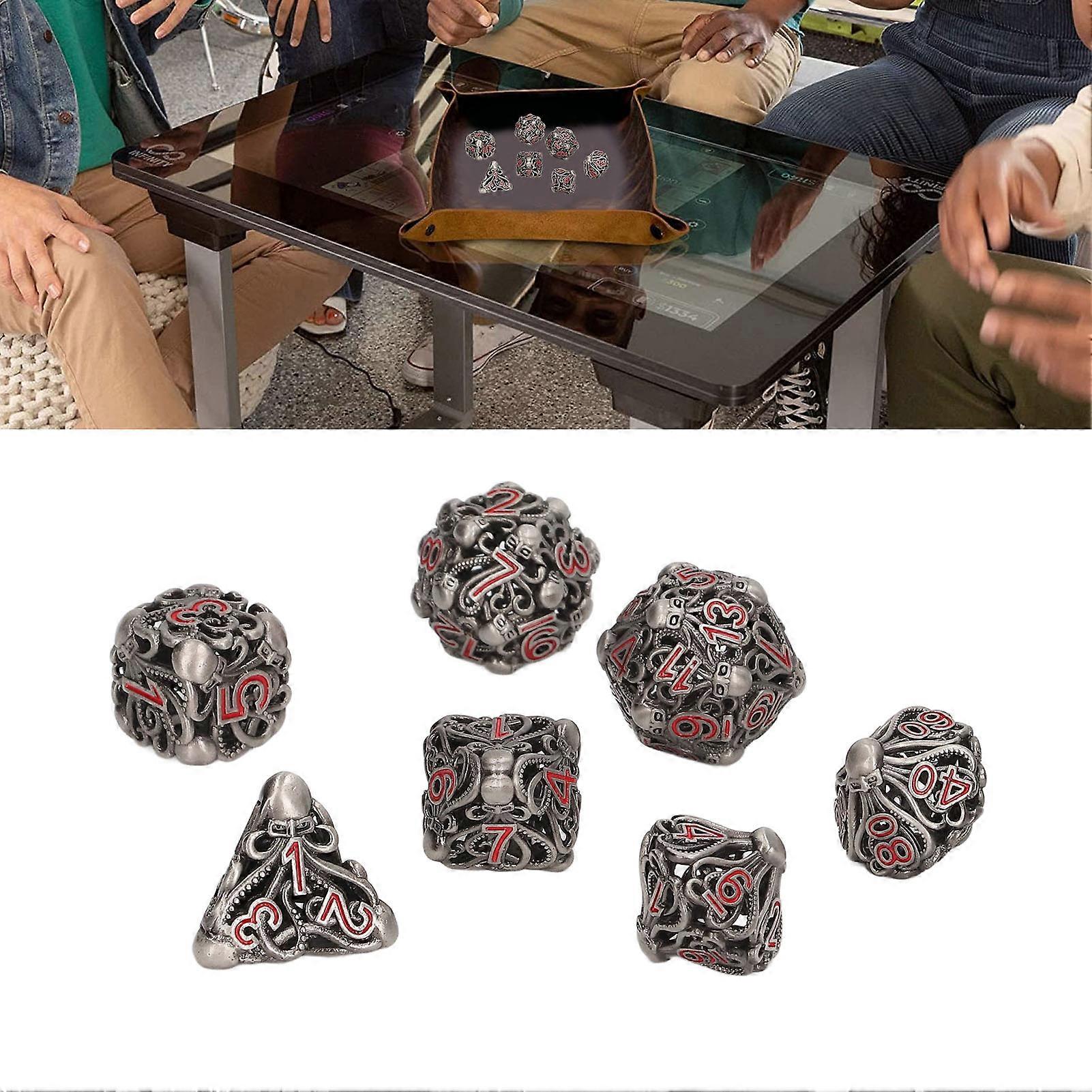 7pcs Brass Octopus Pattern Hollow Polyhedral Dice for RPG Gaming