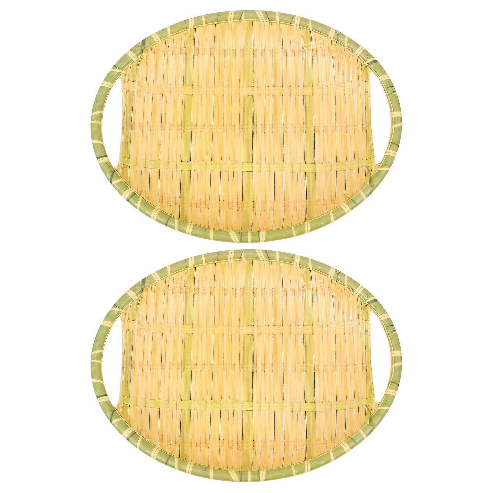 Simulation Bamboo Woven Trays Drainage Tray for Storage Use 2Pcs Set