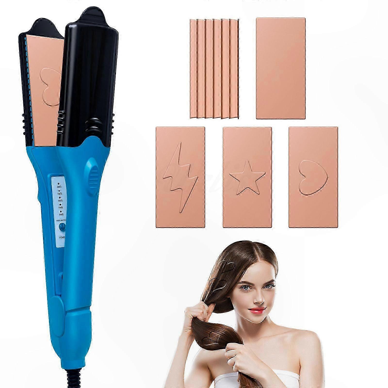 5-in-1 Hair Styling Tool with Interchangeable Plates for Straightening, Crimping, and 3 Unique Shapes, Ideal Hot Styling Solution for All Hair Types