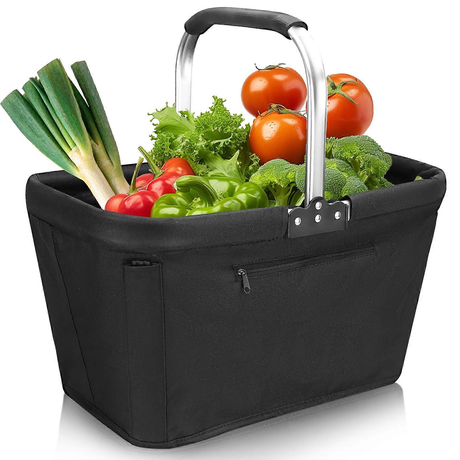Foldable Shopping Basket 30 L Capacity With Reinforcement Rods Sturdy NoCollapse Carry Basket Black