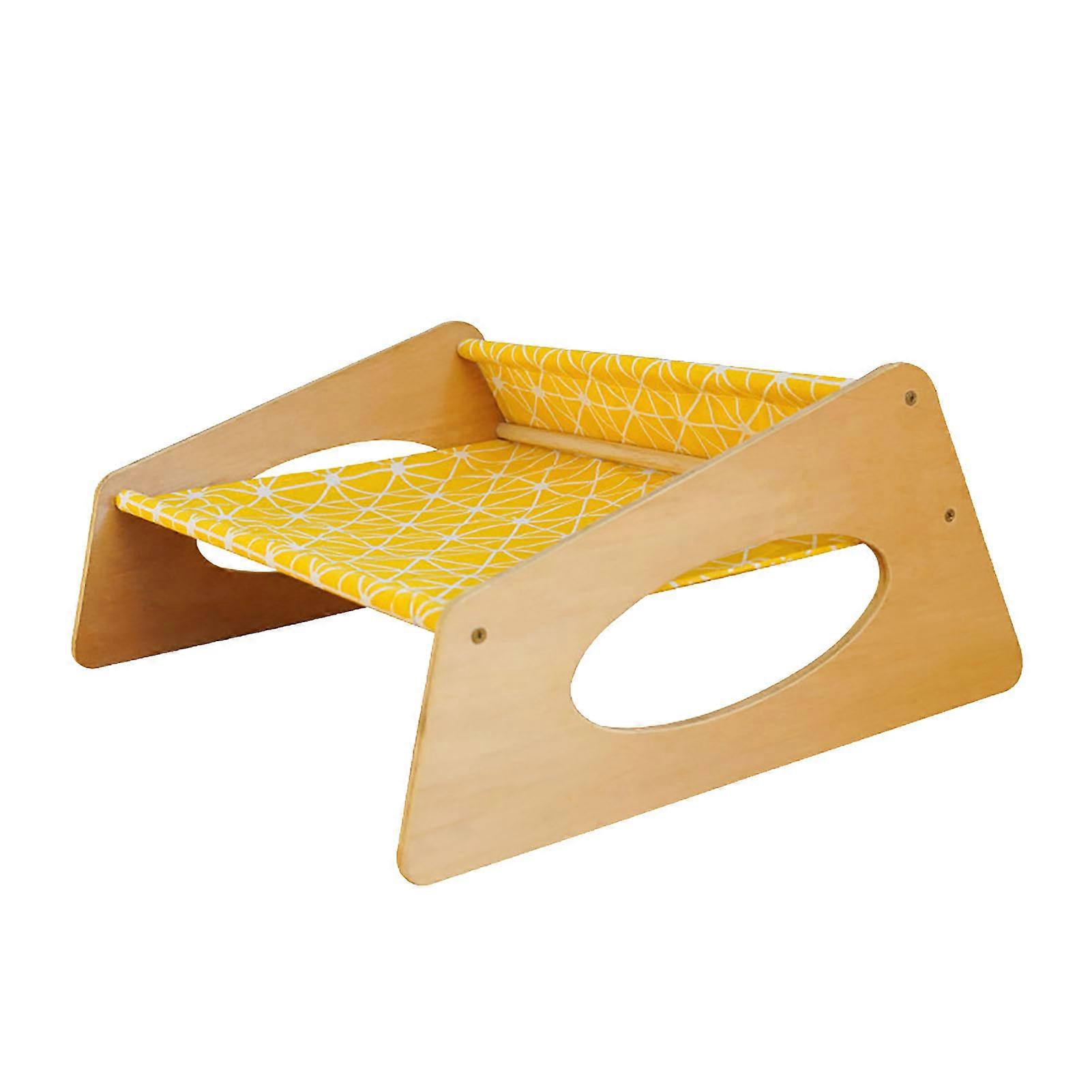 Elevated Wooden Cat Hammock Bed Medium Pet Yellow Geometry Design