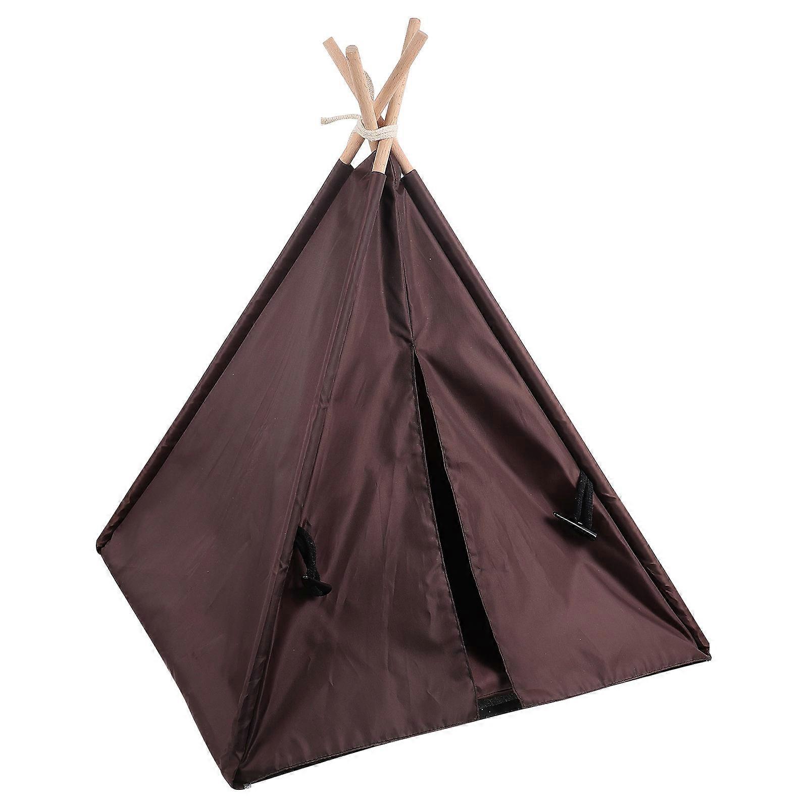 Pet Teepee Tent Oxford Cloth Coffee Indoor Outdoor Sleeping Provide Security 1Set