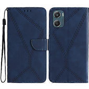 TKdaddy för Motorola Moto G06 4G-fodral hud touch linjer präglade PU läder flip telefonskydd blå